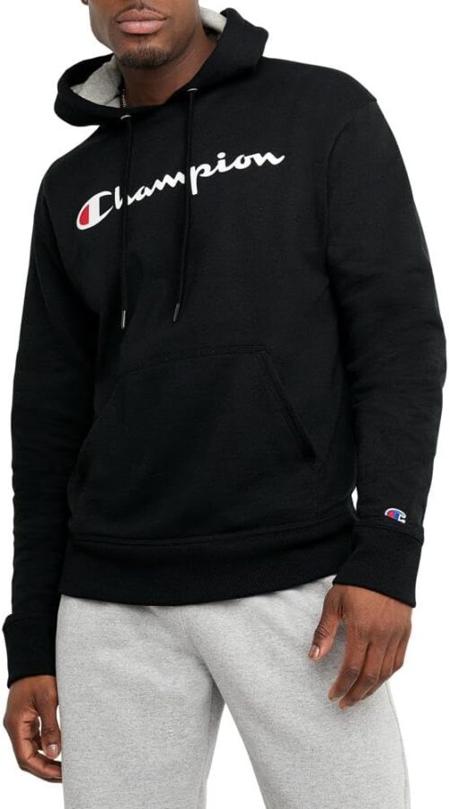 Champion Men’s Powerblend Fleece Hoodie Sweatshirt with Script Logo (Regular and Big & Tall)