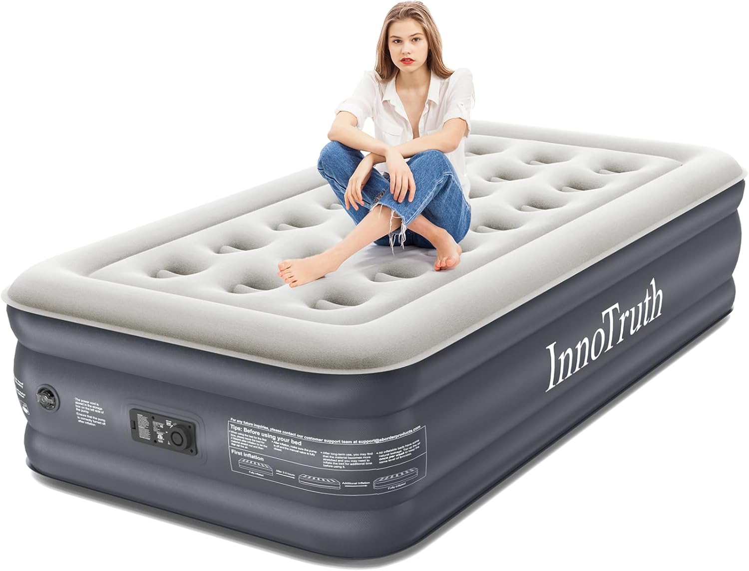 InnoTruth Twin Air Mattress with Built in Pump, Inflatable Blow up Mattress, 18" Raised Colchones Inflables Air Bed for Guests & Home, Ideal for Home Use and Outdoor Camping, 300lb Weight Capacity - Image 2