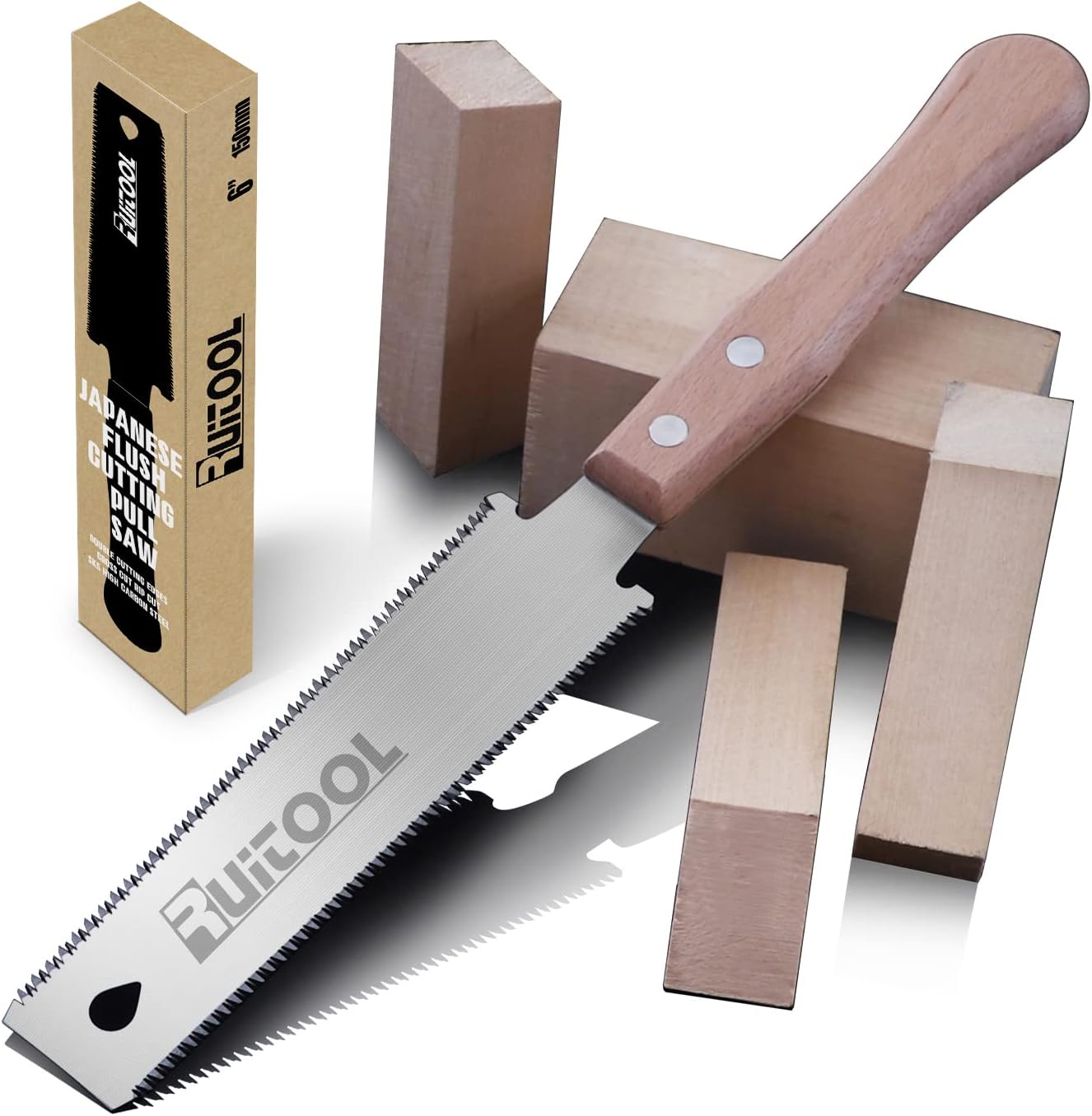 RUITOOL Japanese Hand Saw 6 Inch Double Edge Sided Pull Saw Ryoba SK5 Flexible Blade 14/17 TPI Flush Cut Beech Handle Wood Saw for Woodworking Tools - Image 2