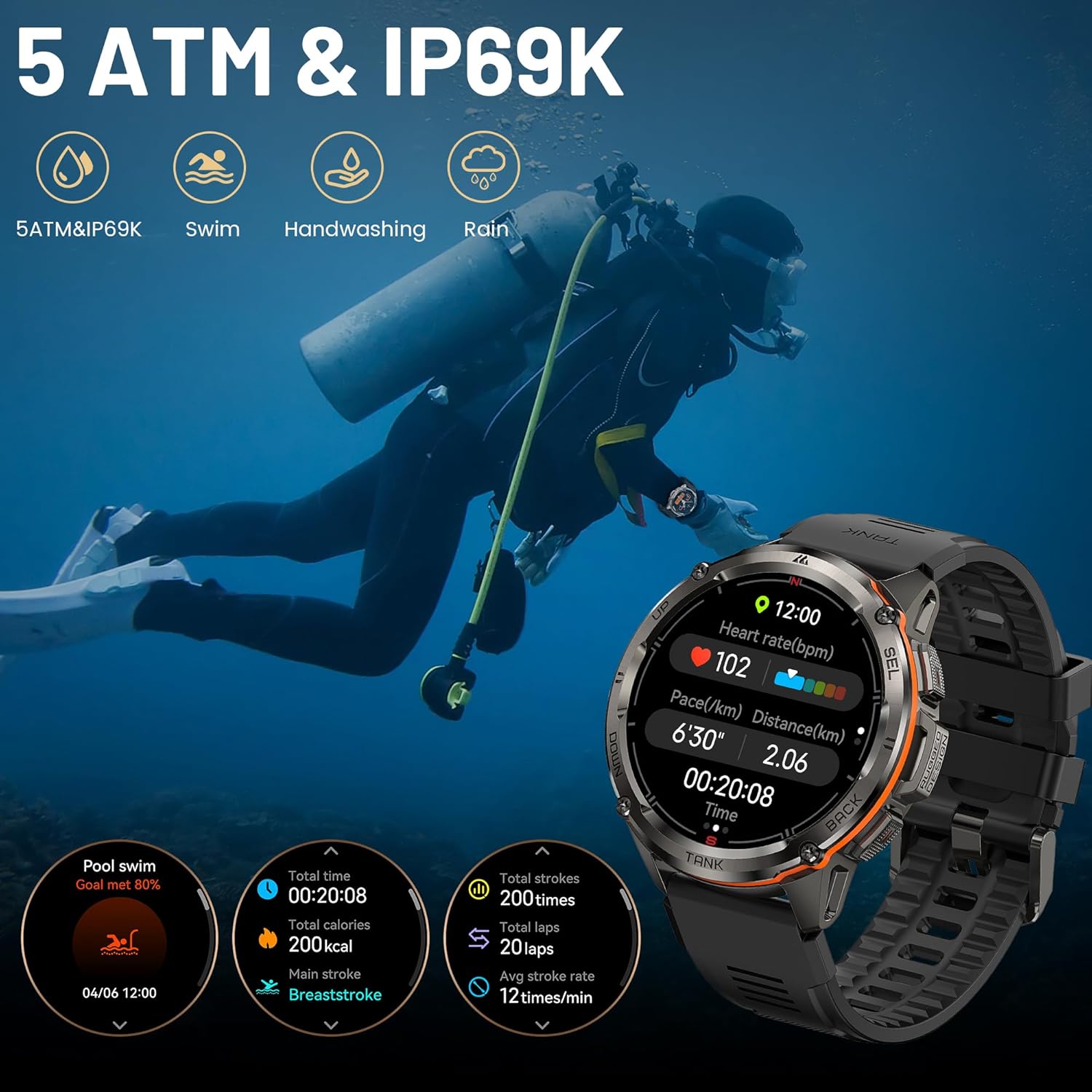 KOSPET Tank T3 Ultra Smart Watch for Men GPS, Extra-Long Battery, 50M Waterproof, Stainless Steel Unibody Rugged Smartwatch with Bluetooth Calling, 1.43" AMOLED Display, Pressure&Altitude&Compass - Image 7