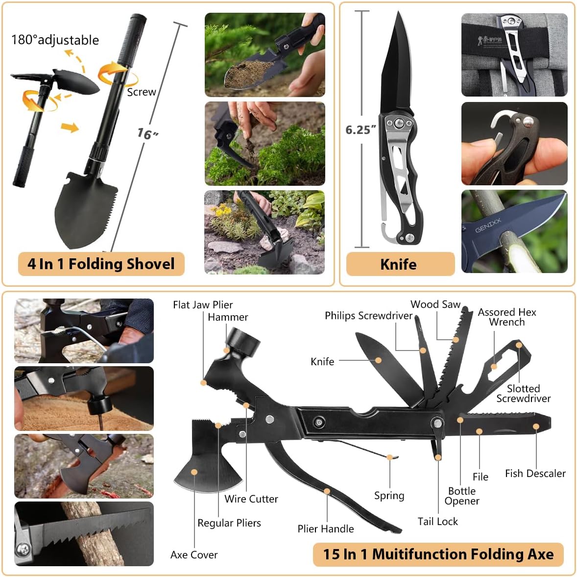 Survival Kit, 250Pcs Survival Gear First Aid Kit with Molle System Compatible Bag and Emergency Tent, Emergency Kit for Earthquake, Outdoor Adventure, Hiking, Hunting, Gifts for Men Women - Image 4