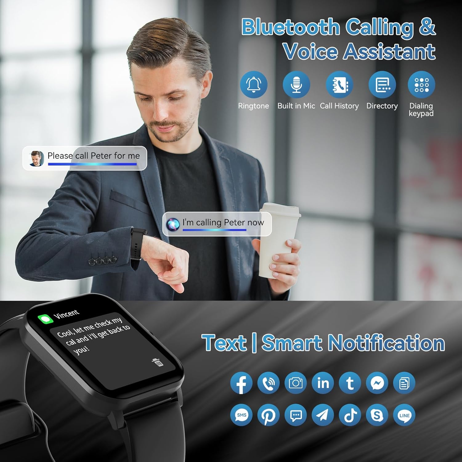 Smart Watch, 1.85" HD Smartwatch for Men Women (Answer/Make Calls), Fitness Watch with Heart Rate/Sleep/IP68 Waterproof/120+ Sports Modes, Pedometer, Android Smart Watch for Android iOS (Black) - Image 3