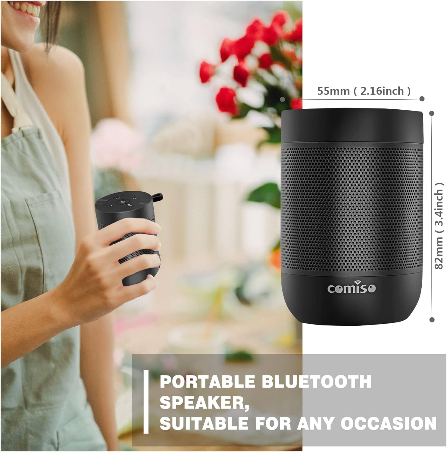 comiso Bluetooth Speaker,5.3 Bluetooth Speakers Wireless,TWS Stereo Pairing,Built in Mic,360 HDSound,IP65 Waterproof Speaker,Support TF Card, for Home/Party/Outdoor/Beach, Gift for Men/Women-Black - Image 6