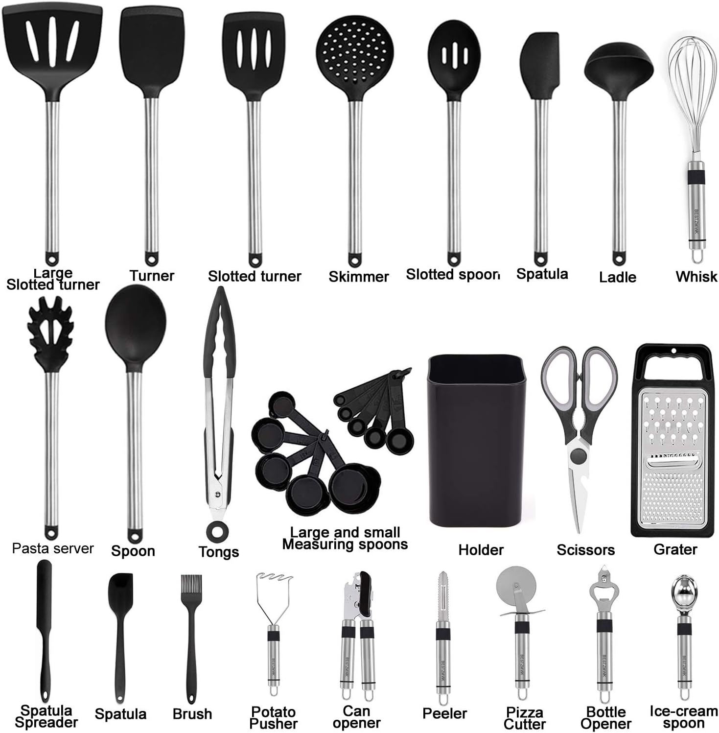 Kitchen Utensil Set-Silicone Cooking Utensils-33 Kitchen Gadgets & Spoons for Nonstick Cookware-Silicone and Stainless Steel Spatula Set-Best Kitchen Tools, Useful Pots and Pans Accessories - Image 3