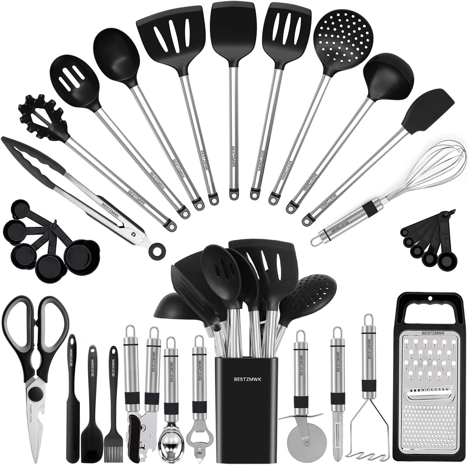 Kitchen Utensil Set-Silicone Cooking Utensils-33 Kitchen Gadgets & Spoons for Nonstick Cookware-Silicone and Stainless Steel Spatula Set-Best Kitchen Tools, Useful Pots and Pans Accessories - Image 2