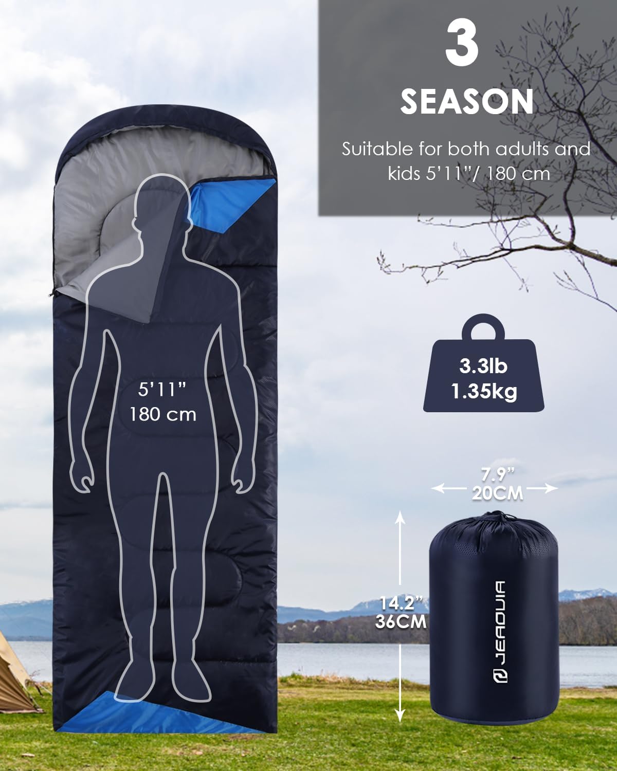 Sleeping Bags for Adults Backpacking Lightweight Waterproof- Cold Weather Sleeping Bag for Girls Boys Mens for Warm Camping Hiking Outdoor Travel Hunting with Compression Bags - Image 3