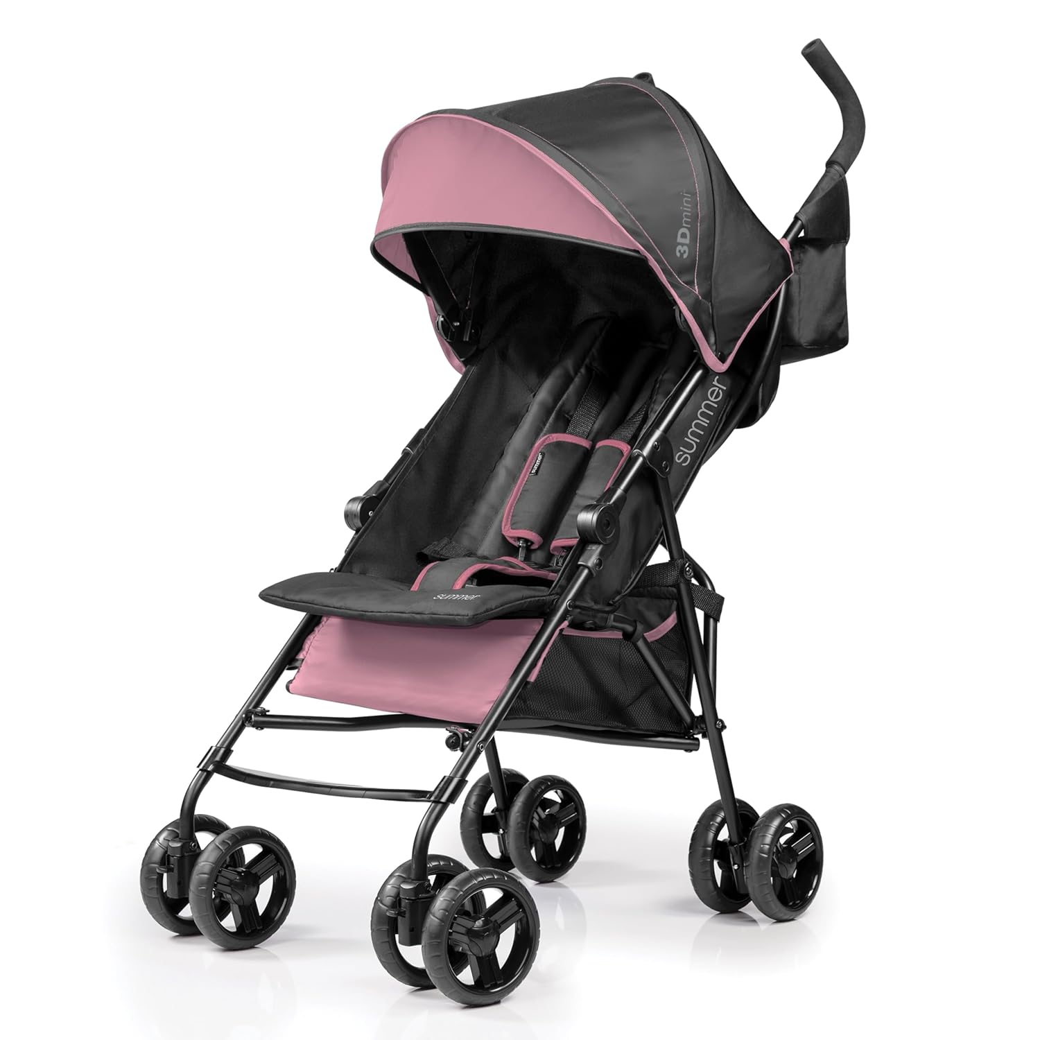 Summer by Ingenuity 3D Mini Convenience Stroller – Lightweight Stroller with Compact Fold, Multi-Position Recline, Canopy with Pop Out Sun Visor and More – Umbrella Stroller for Travel, Pink - Image 2