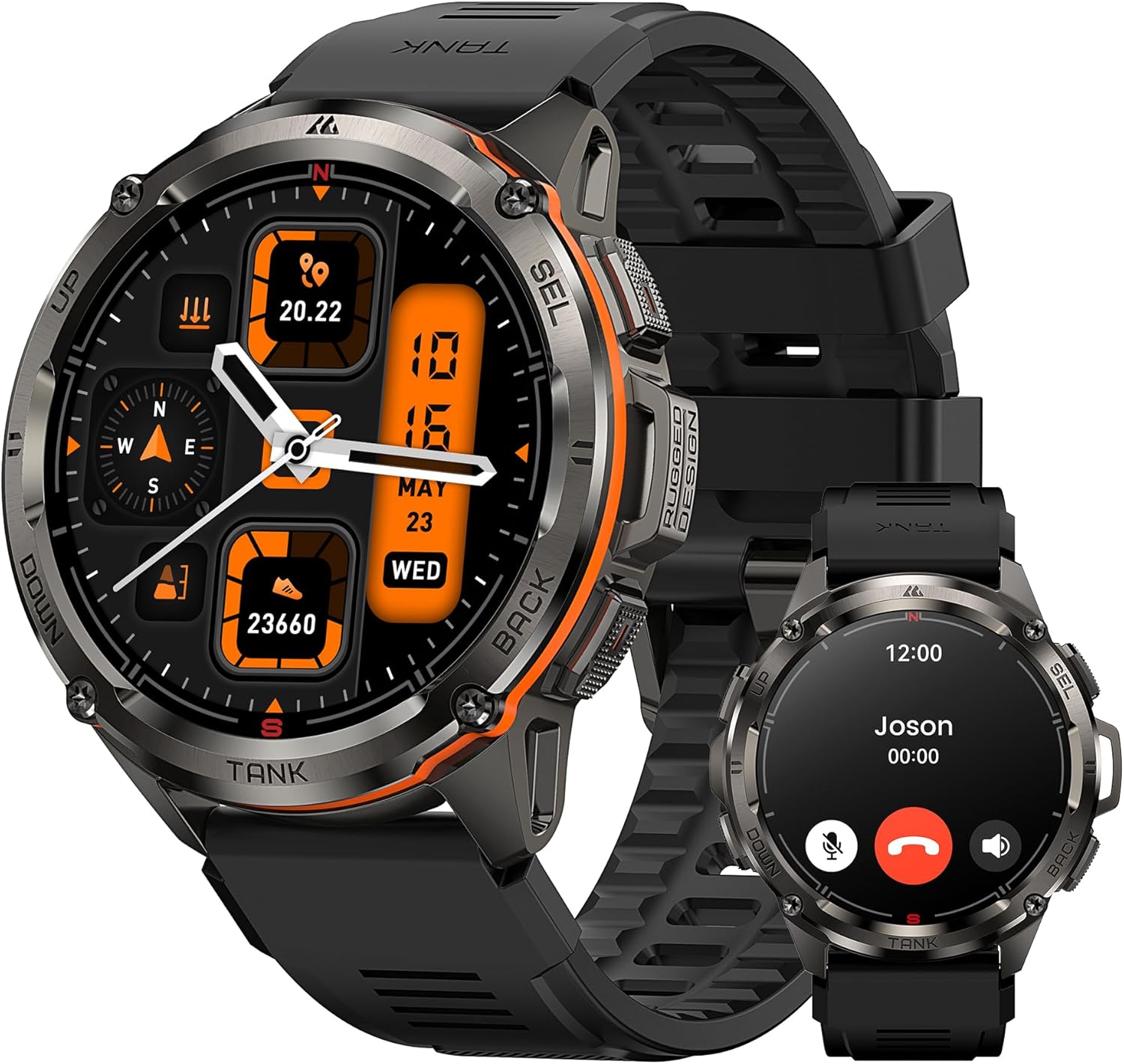KOSPET Tank T3 Ultra Smart Watch for Men GPS, Extra-Long Battery, 50M Waterproof, Stainless Steel Unibody Rugged Smartwatch with Bluetooth Calling, 1.43" AMOLED Display, Pressure&Altitude&Compass - Image 2
