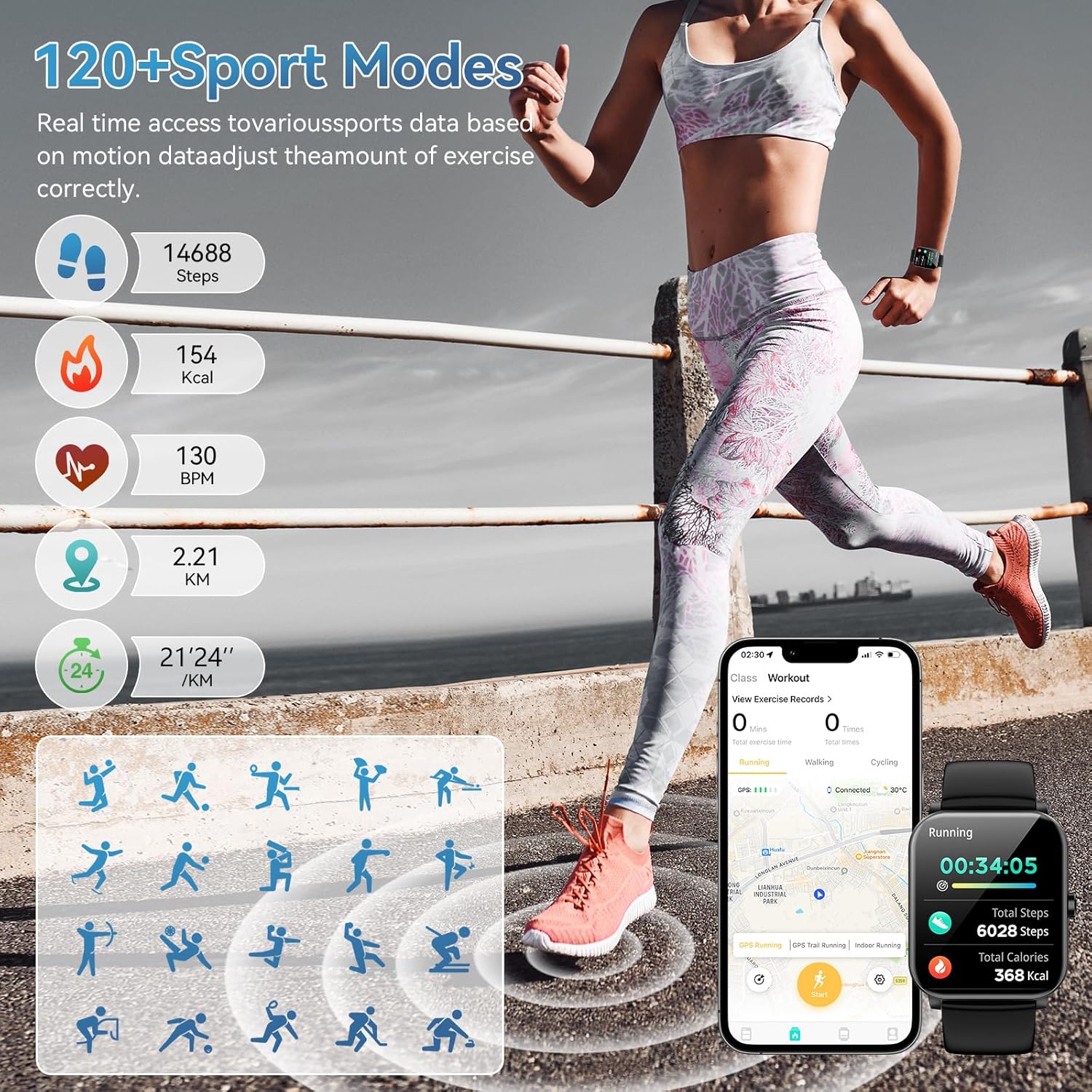 Smart Watch, 1.85" HD Smartwatch for Men Women (Answer/Make Calls), Fitness Watch with Heart Rate/Sleep/IP68 Waterproof/120+ Sports Modes, Pedometer, Android Smart Watch for Android iOS (Black) - Image 4