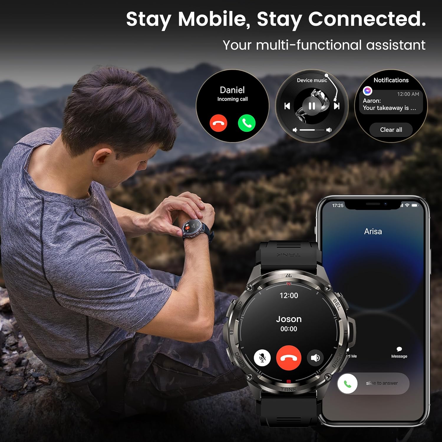 KOSPET Tank T3 Ultra Smart Watch for Men GPS, Extra-Long Battery, 50M Waterproof, Stainless Steel Unibody Rugged Smartwatch with Bluetooth Calling, 1.43" AMOLED Display, Pressure&Altitude&Compass - Image 8