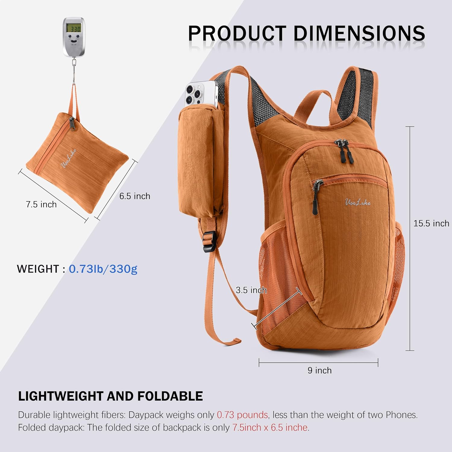 10L Small Hiking Backpack Travel Daypack Lightweight Packable Back Pack for Women Men(Orange) - Image 7