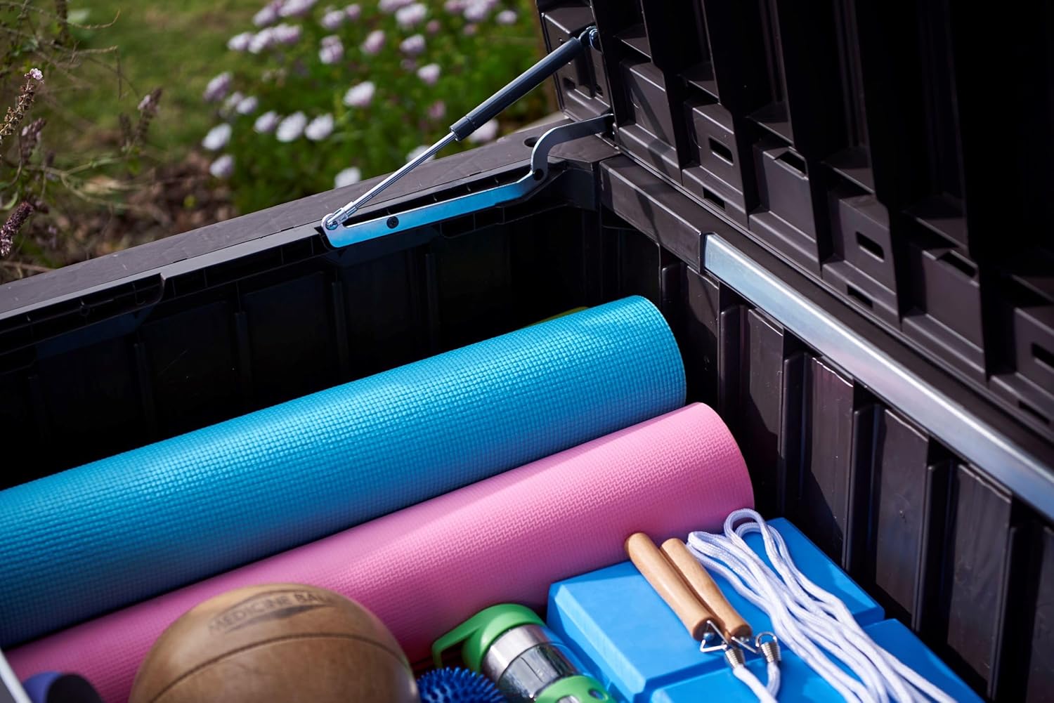 Keter Outdoor Storage Deck Box, 150 Gallon Resin Patio Bin & Bench, Solid, Dark Grey - Image 7