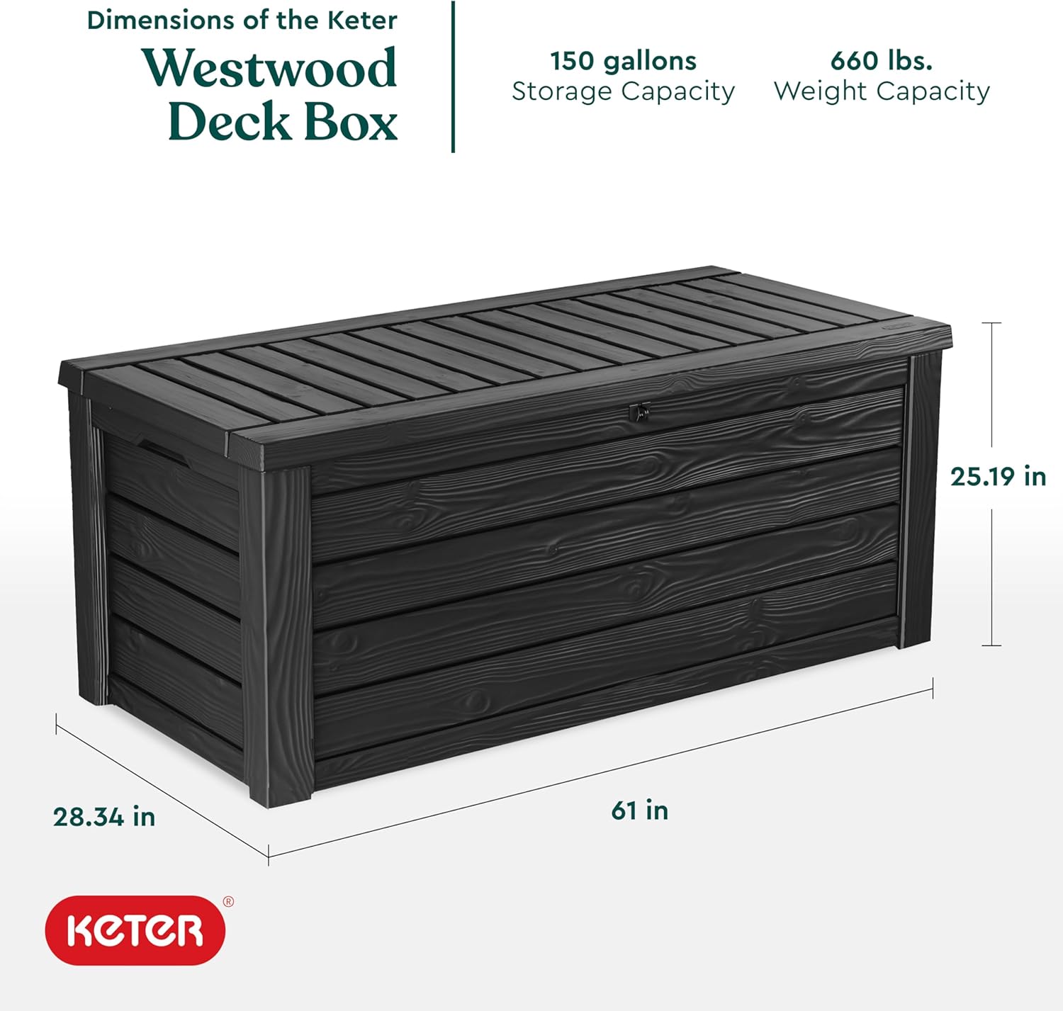Keter Outdoor Storage Deck Box, 150 Gallon Resin Patio Bin & Bench, Solid, Dark Grey - Image 3