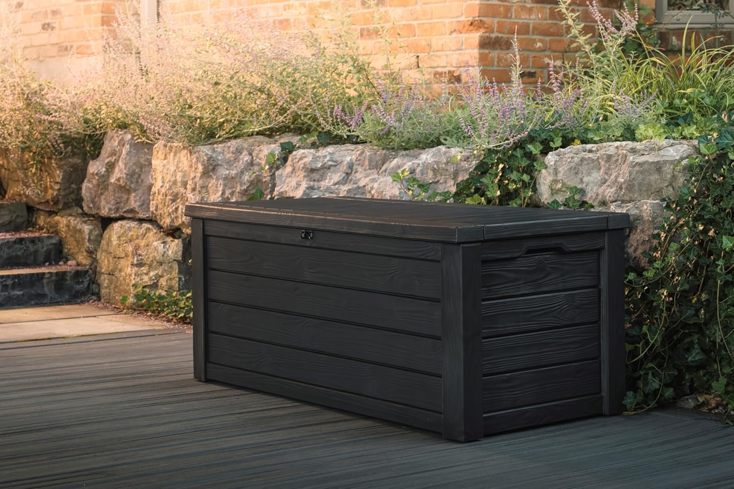 Keter Outdoor Storage Deck Box, 150 Gallon Resin Patio Bin & Bench, Solid, Dark Grey - Image 6