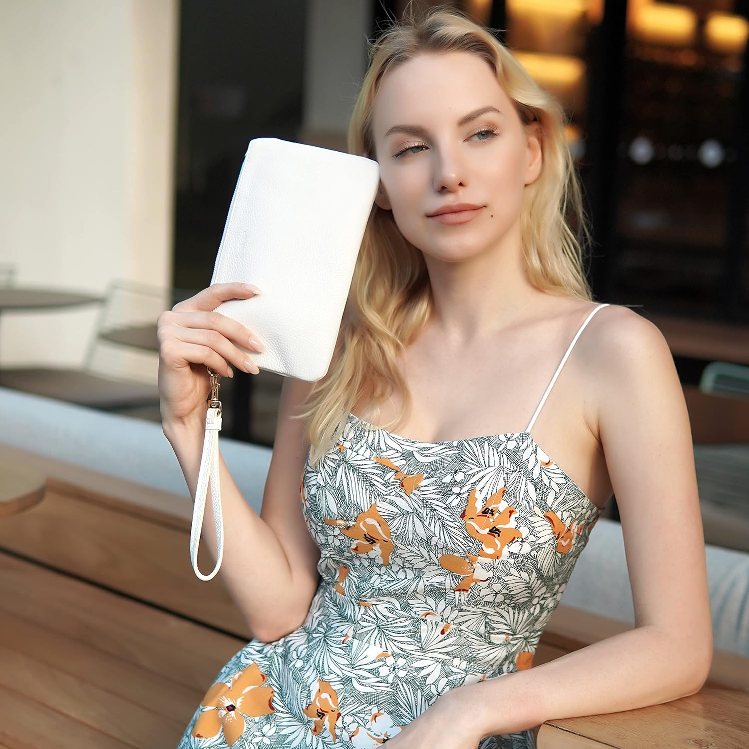 befen Women's Genuine Italian Leather Wristlet Clutch Wallet Purse, Gold Zipper - Image 3