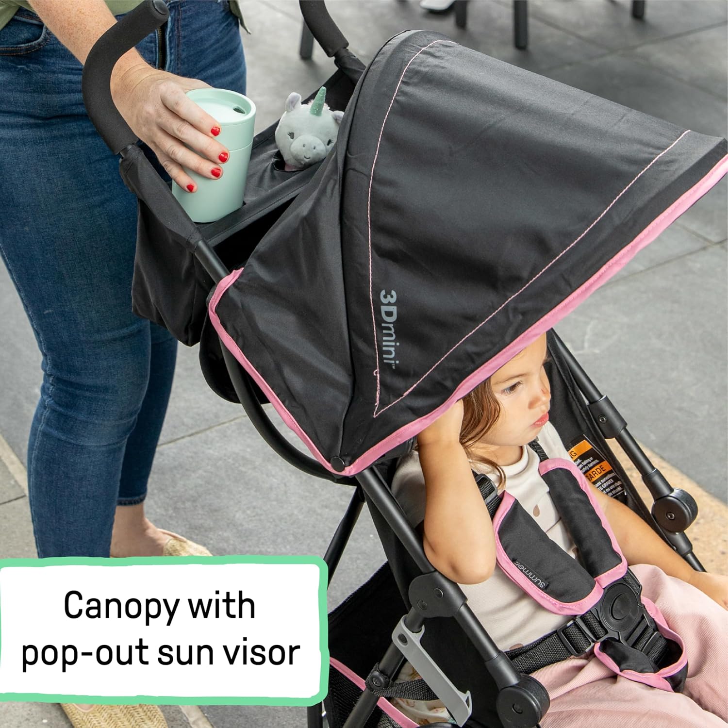 Summer by Ingenuity 3D Mini Convenience Stroller – Lightweight Stroller with Compact Fold, Multi-Position Recline, Canopy with Pop Out Sun Visor and More – Umbrella Stroller for Travel, Pink - Image 7