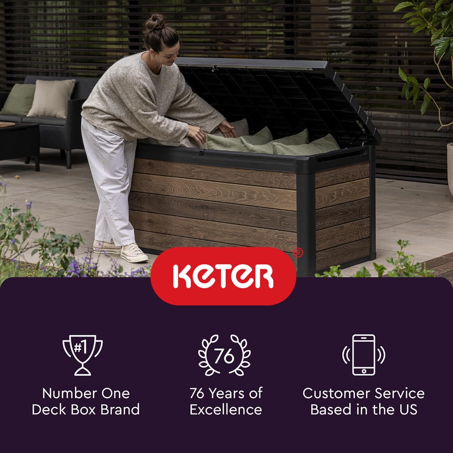 Keter City 30 Gallon Resin Outdoor Storage Box and Patio Furniture Side Table for Pool and Garden Accessories, Brown - Image 11