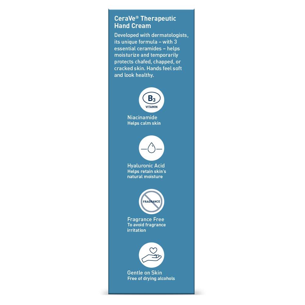 CeraVe Therapeutic Hand Cream for Dry Cracked Hands With Hyaluronic Acid and Niacinamide, Fragrance Free 3 Ounce - Image 12