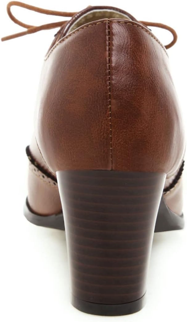 SHEMEE Women's Chunky High Heels Wingtip Oxfords Round Toe Lace Up Stacked Block Heel Vintage Brogues Pumps Shoes - Image 8