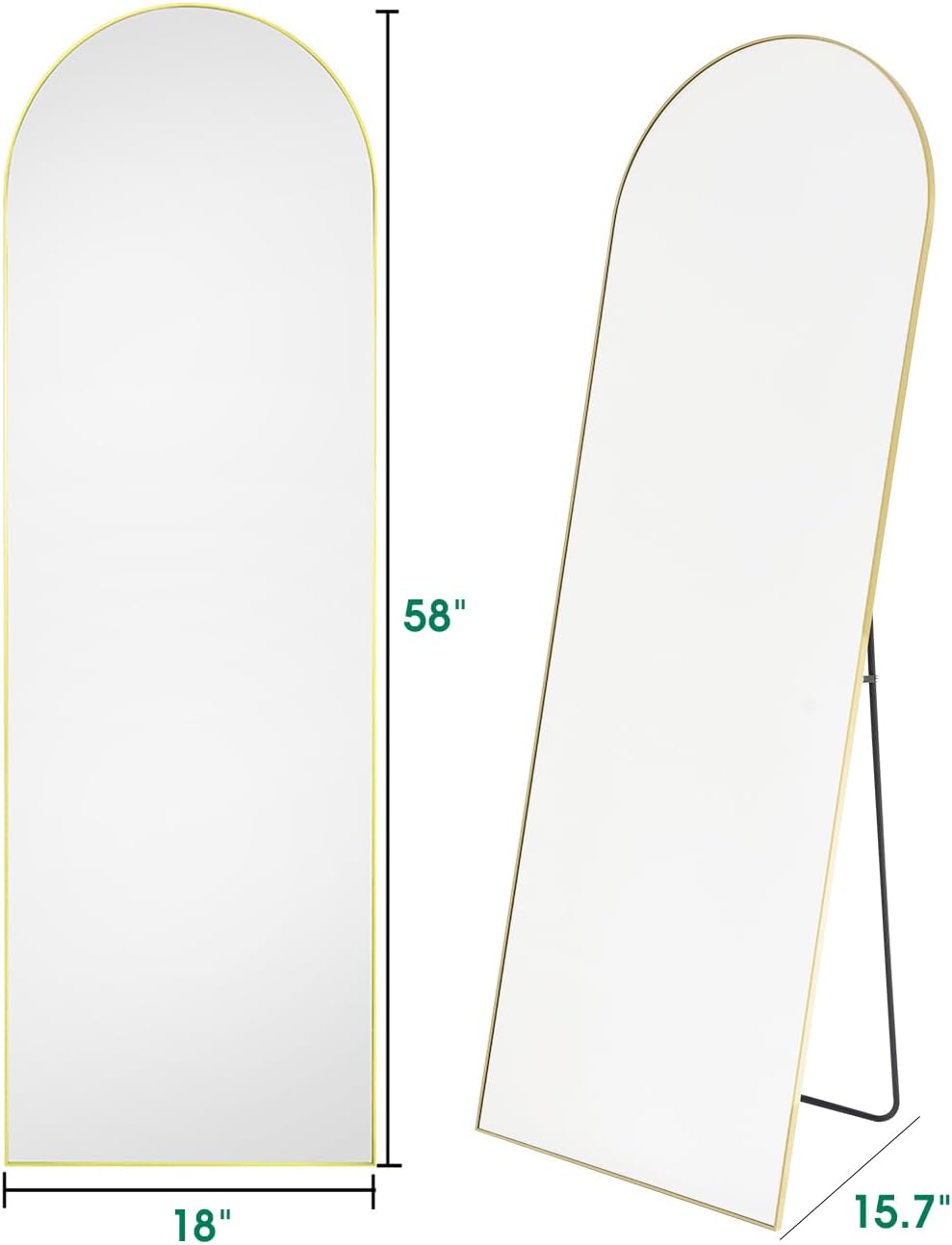 Arched Full Length Mirror - 18"58" Floor & Wall Mounted Mirror for Bedroom & Living Room, Gold - Image 3