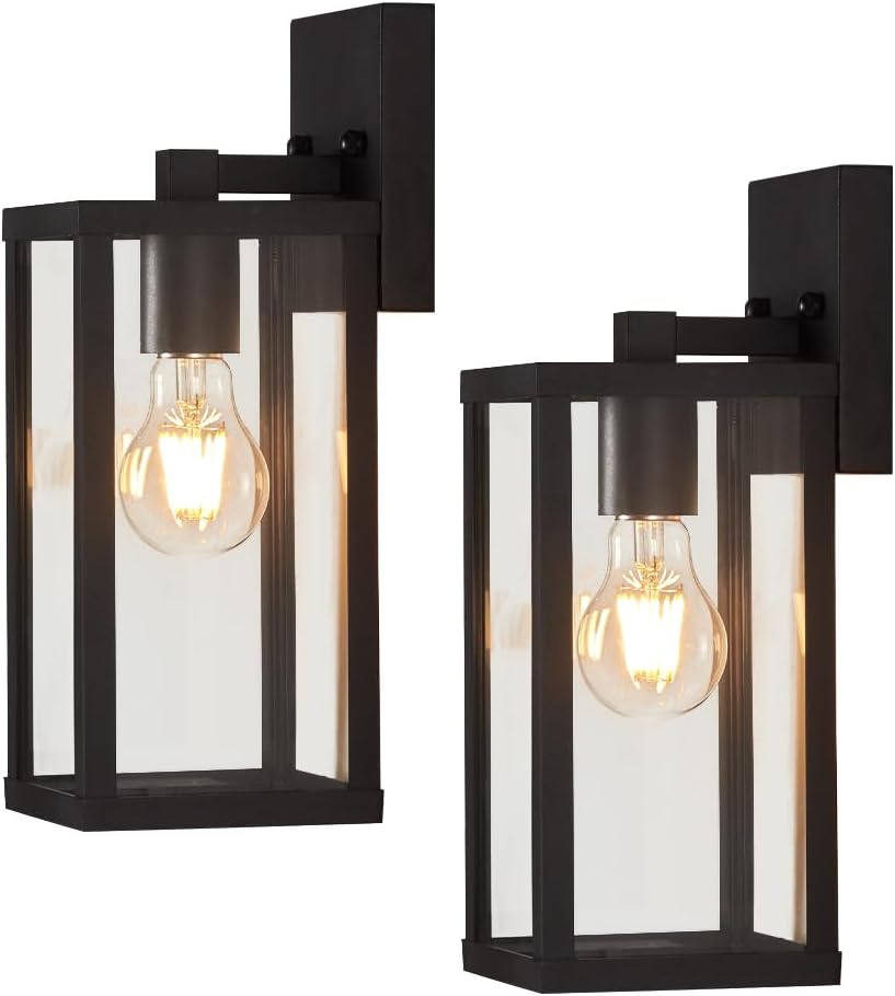 Outdoor Modern Wall Light Fixtures,Exterior Lighting Fixtures Wall Mount,Outside Porch Sconce Lights Waterproof,Wall Lamps for House,Patio,Front Door.Matte Black,2 Pack - Image 2