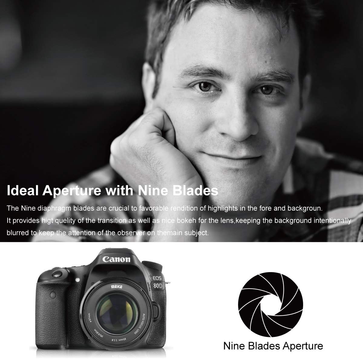 Meike 85mm f1.8 Large Aperture Full Frame Auto Focus Telephoto Lens for Canon EOS EF Mount Digital SLR Camera Compatible with APS C Bodies Such as 1D 5D3 5D4 6D 7D 70D 550D 80D - Image 6