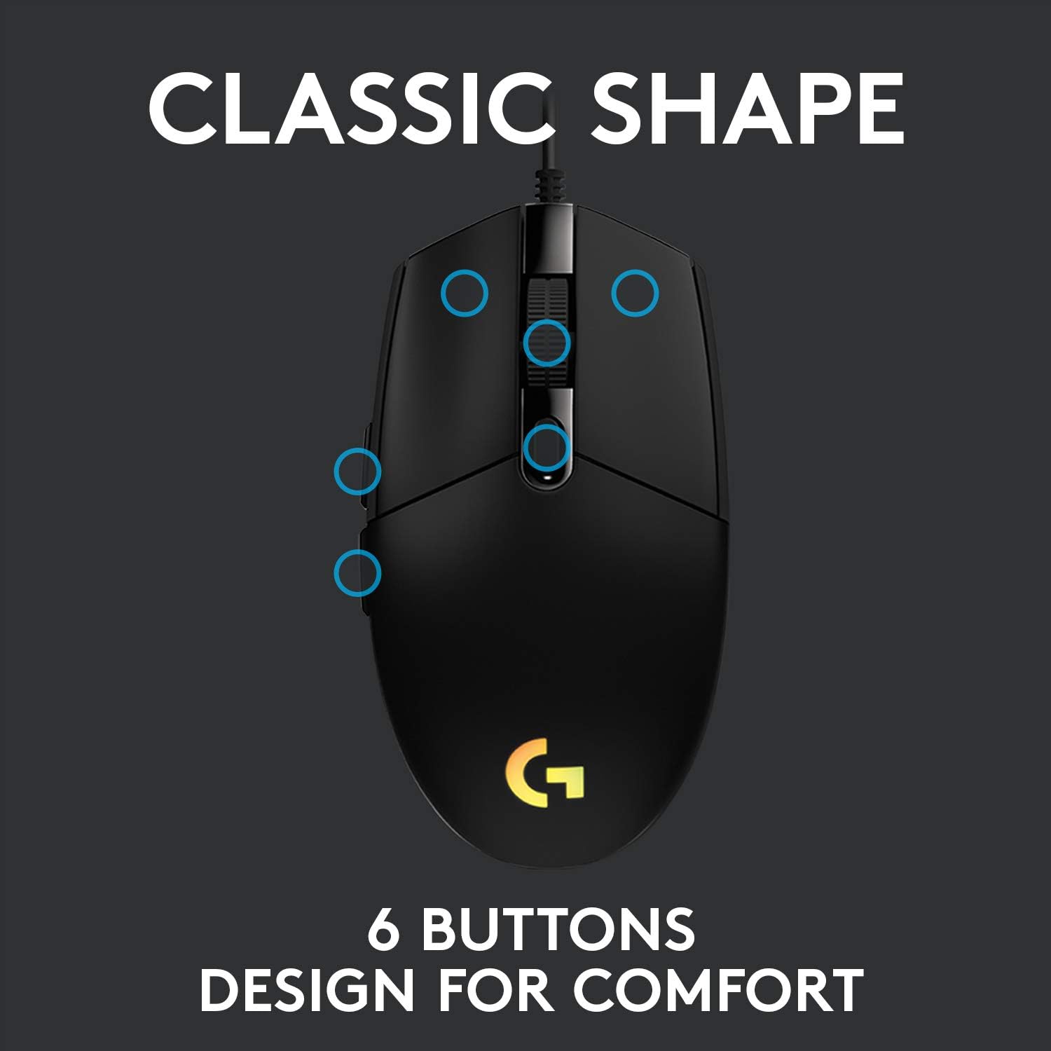 Logitech G203 Wired Gaming Mouse, 8,000 DPI, Rainbow Optical Effect LIGHTSYNC RGB, 6 Programmable Buttons, On-Board Memory, Screen Mapping, PC/Mac Computer and Laptop Compatible - Black - Image 5
