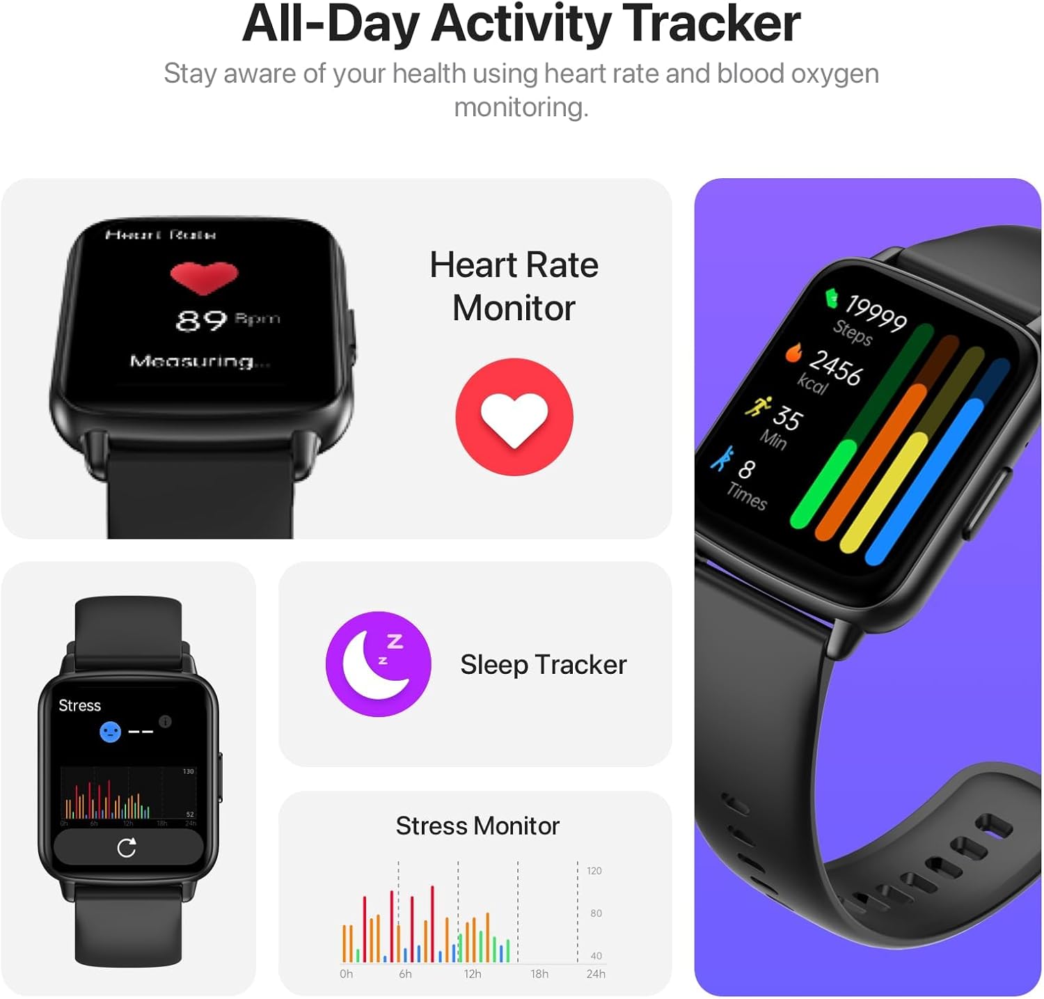 Smart Watch, 1.83" HD Smartwatch for Men Women (Answer/Make Calls), Fitness Watch with 100+ Sport Modes, IP68 Waterproof/Heart Rate/Sleep Monitor, Activity Trackers for iOS/Android (Black) - Image 5