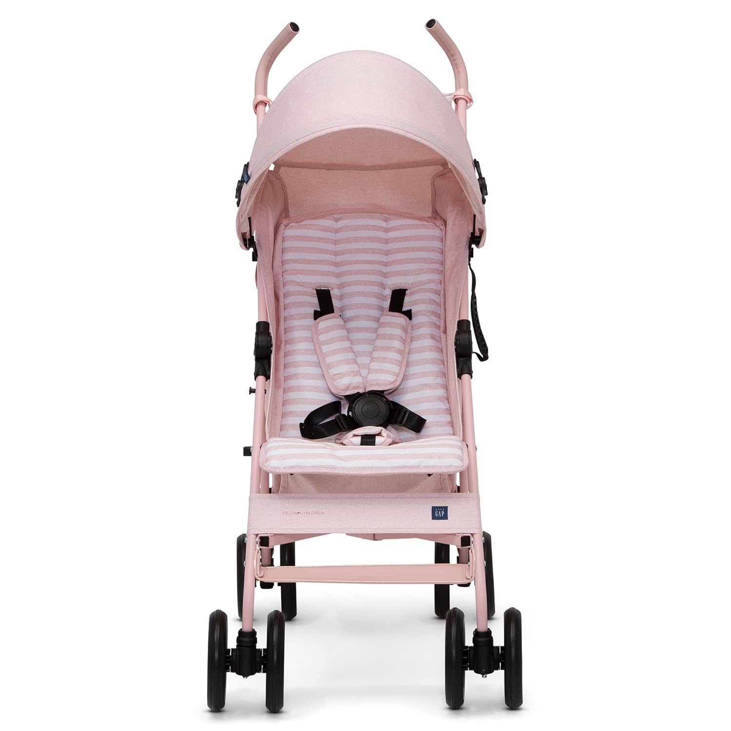 babyGap Classic Stroller - Lightweight Stroller with Recline, Compact Fold & Removable Parent Organizer - Made with Sustainable Materials, Pink Stripes - Image 9