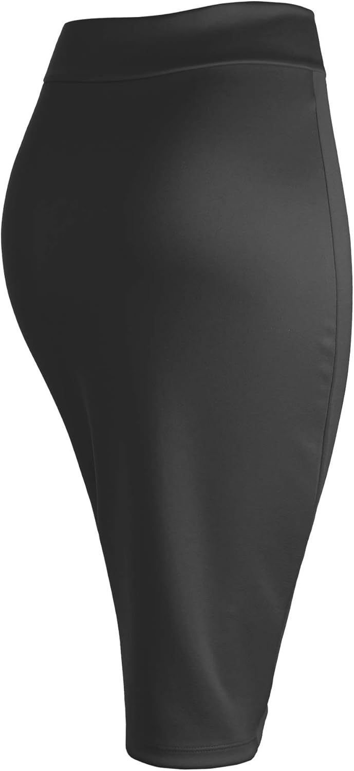 Made By Johnny Women's Premium Scuba Stretch High Waist Pencil Skirt Below Knee for Office Wear - Image 6