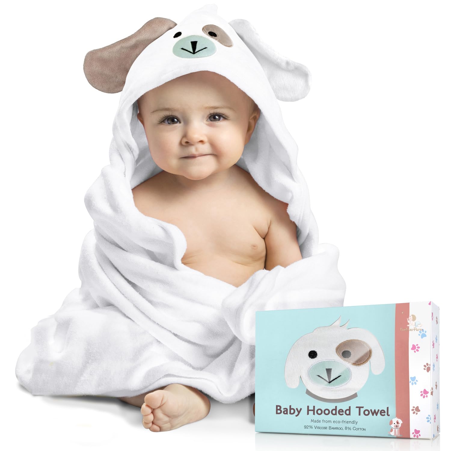 Premium Baby Towels with Hood - Ultra Soft, Absorbent Viscose Made of Bamboo, Extra Large 35 x 35 Inches, for Boys and Girls, Newborn Shower Gift, White - Image 2