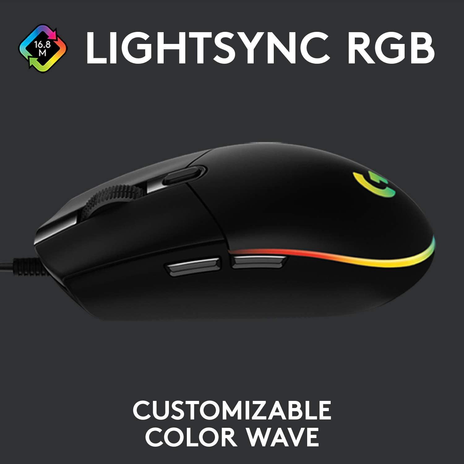 Logitech G203 Wired Gaming Mouse, 8,000 DPI, Rainbow Optical Effect LIGHTSYNC RGB, 6 Programmable Buttons, On-Board Memory, Screen Mapping, PC/Mac Computer and Laptop Compatible - Black - Image 3