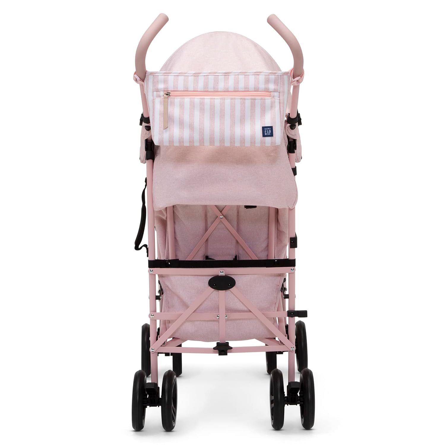 babyGap Classic Stroller - Lightweight Stroller with Recline, Compact Fold & Removable Parent Organizer - Made with Sustainable Materials, Pink Stripes - Image 4
