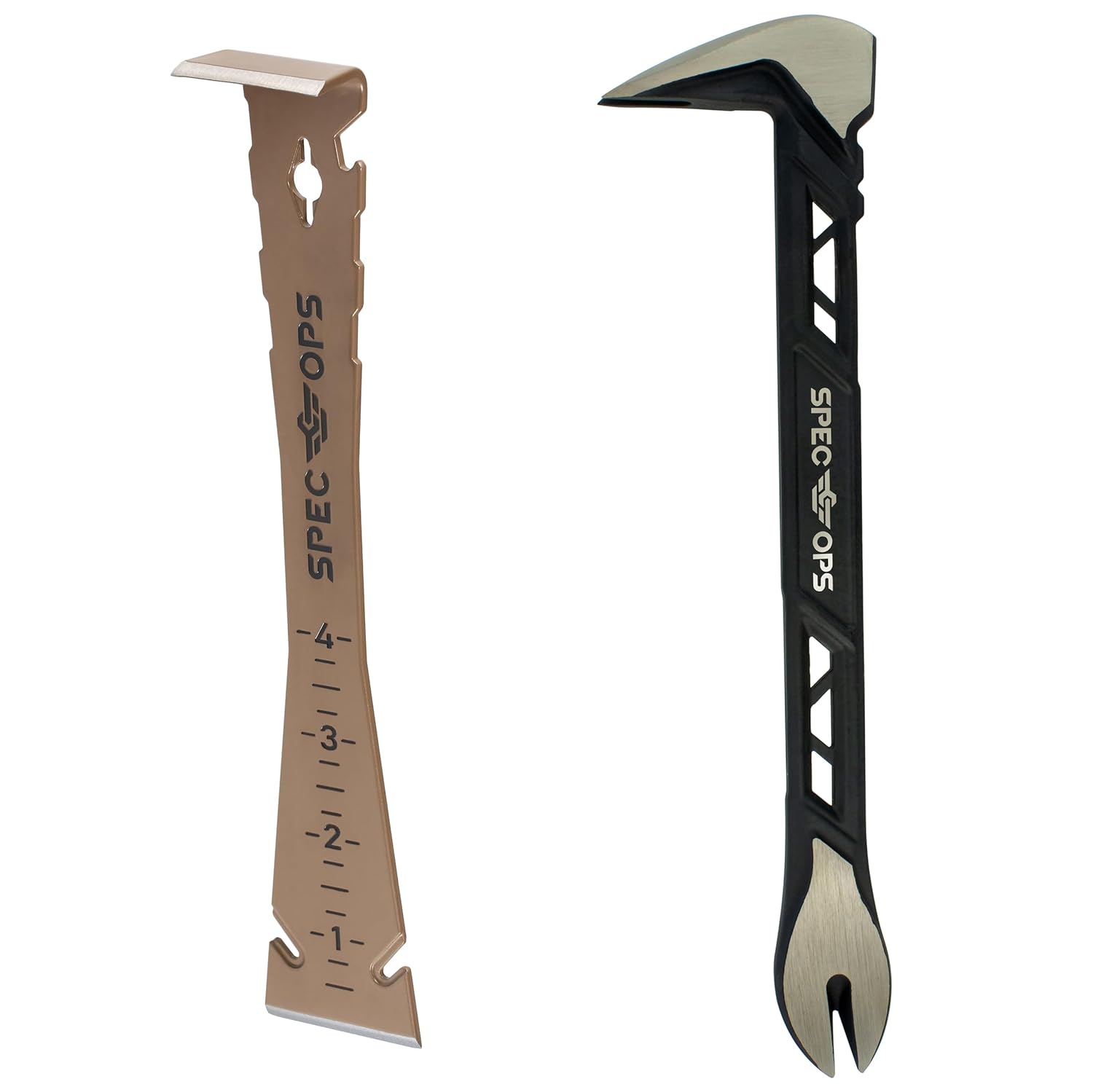 Spec Ops Tools 2-Piece Pry Bar Set, 10" Nail Puller Cats Paw Pry Bar, 9.5" Trim Bar, High-Carbon Steel, 3% Donated to Veterans - Image 2