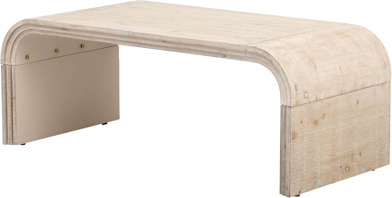 Bellemave Modern Coffee Table with Curved Art Deco Design Center Sofa Table Minimalist Cocktail Wooden Table for Living Room, Natural Wood Wash - Image 10