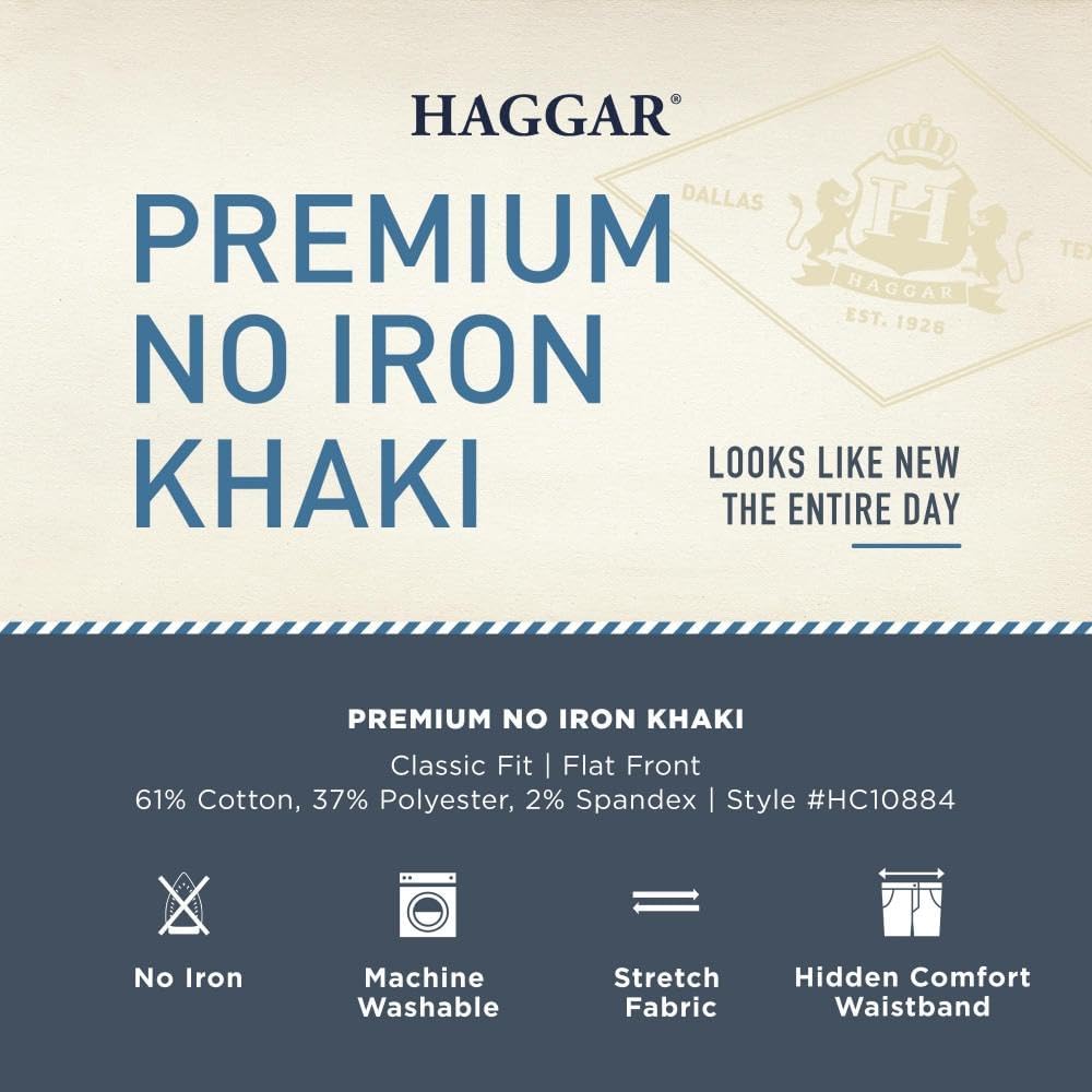Haggar Men's Premium No Iron Khaki Classic Fit Expandable Waist Flat Front Pant (Regular and Big & Tall Sizes) - Image 6