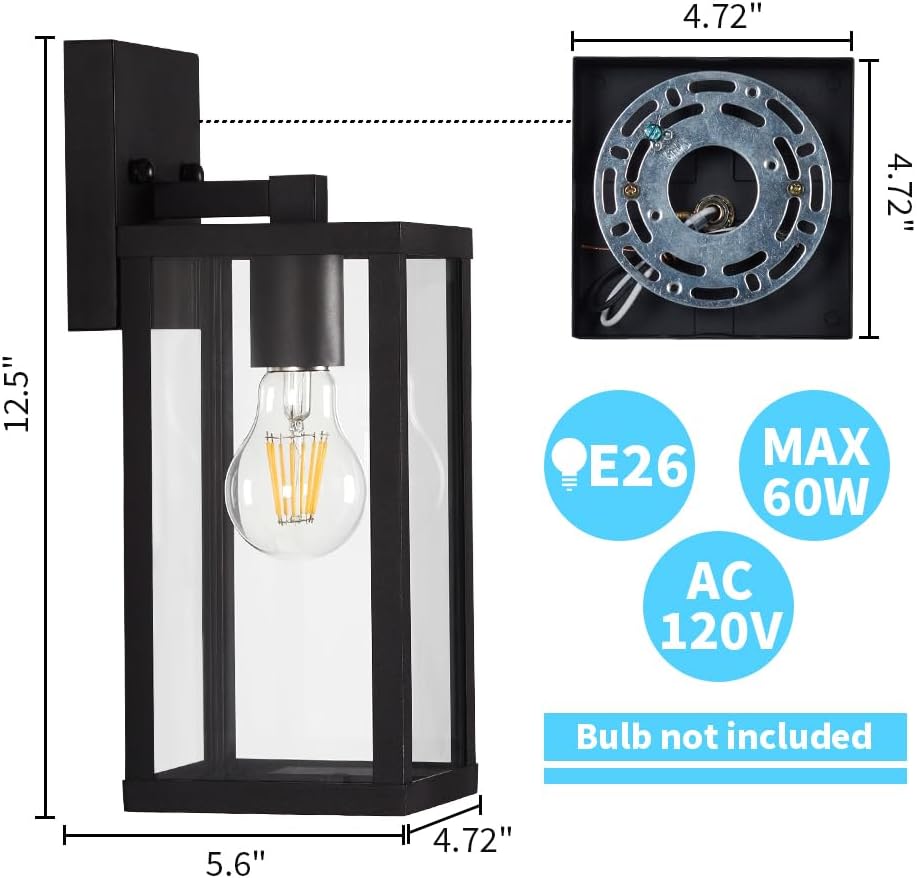 Outdoor Modern Wall Light Fixtures,Exterior Lighting Fixtures Wall Mount,Outside Porch Sconce Lights Waterproof,Wall Lamps for House,Patio,Front Door.Matte Black,2 Pack - Image 4