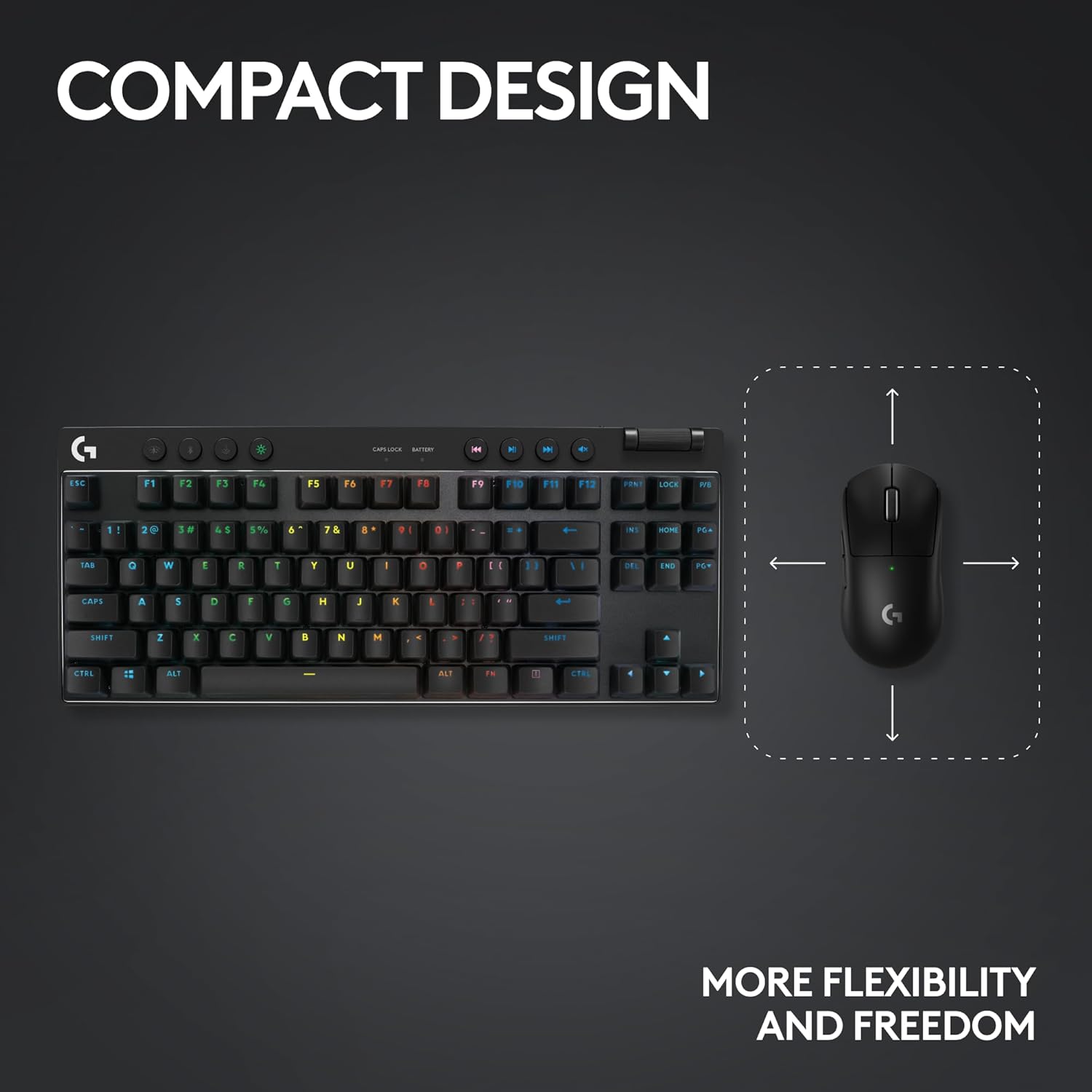 Logitech G PRO X TKL LIGHTSPEED Wireless Gaming Keyboard, Ultra-Portable Tenkeyless Design, LIGHTSYNC RGB, PBT keycaps, Linear Switches (GX Red) - Black - Image 8