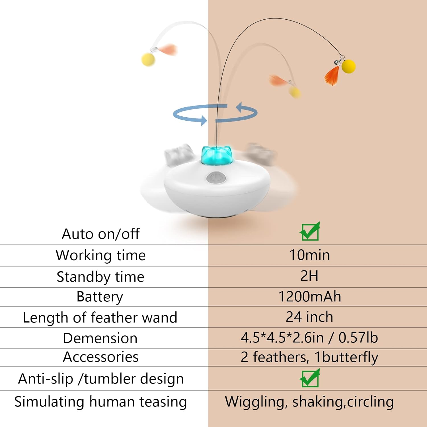 Interactive Cat Toys Cat Exercise Tumbler, Rechargeable Cat Toys for Indoor Cats Spin Butterfly Game Teasing Kitty, Extra Long Feather Wand (P33 cat Toys) - Image 7