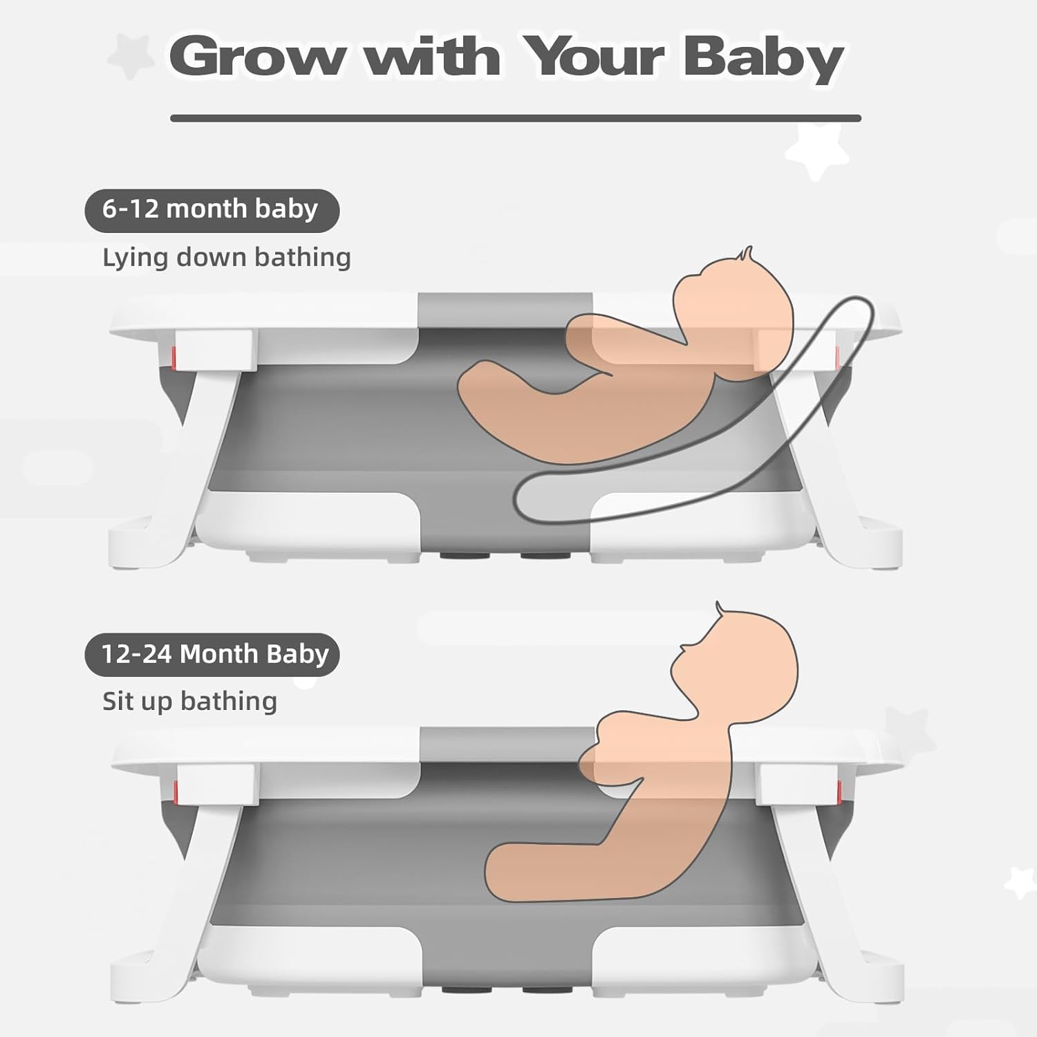 Collapsible Baby Bathtub,Baby Bath Tub with Soft Cushion & Thermometer,Baby Bathtub Newborn to Toddler 0-36 Months,Portable Travel Baby Tub,Gray - Image 5