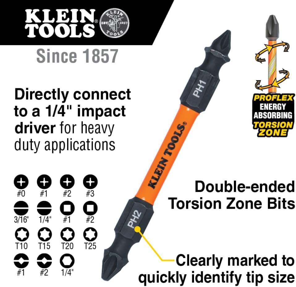 Klein Tools 32315HD 15-in-1 Multi-Bit Ratcheting Screwdriver, Impact-Rated, 7 Double-Ended ProFlex Torsion Zone Tips, 1/4-Inch Nut Driver, 8-Piece - Image 3