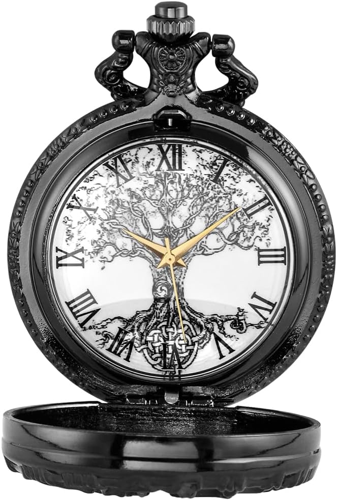 Pocket Watch Hollow Tree of Life Design Roman Numerals Customizable Quartz Pocket Watch with Chain Birthday Gifts - Image 4