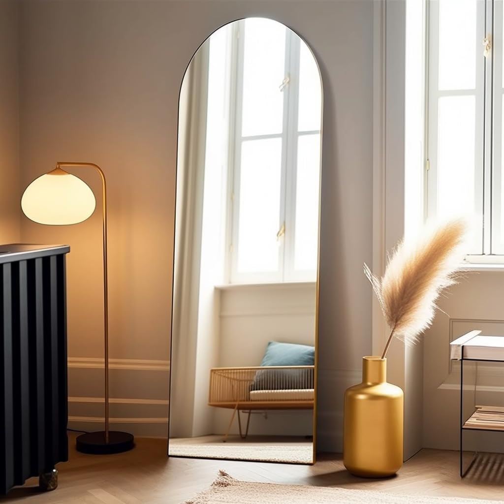 Arched Full Length Mirror - 18"58" Floor & Wall Mounted Mirror for Bedroom & Living Room, Gold - Image 8