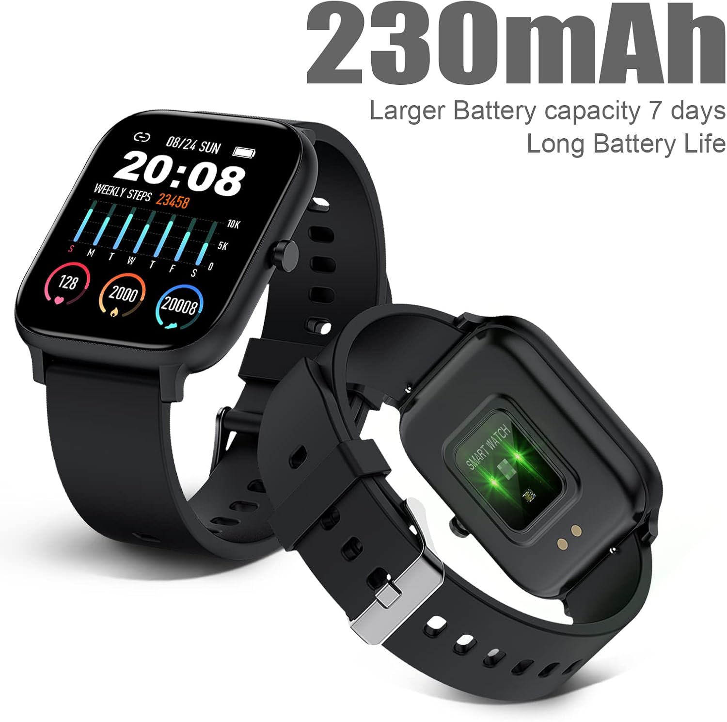 Smart Watch for Men Women Compatible with iPhone Samsung Android Phone 1.83 inch Full Touch Screen IP68 Waterproof Bluetooh Fitness Tracker Heart Rate/Sleep Monitor, Black - Image 8