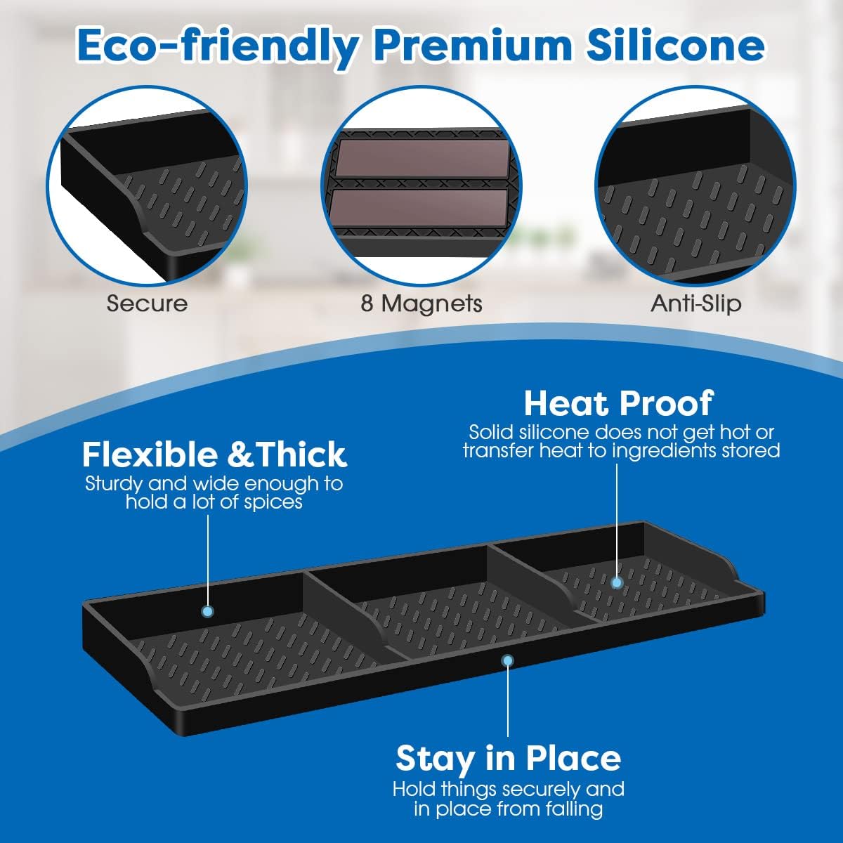 Hydream Stove Top for Silicone Shelf,30 Inch Magnetic Shelf Over the Stove Spice Rack,Kitchen Shelf for Above Stovetop Organizer Magnet Flat Back of Stove Storage Suctioned for The Stove-Black - Image 6