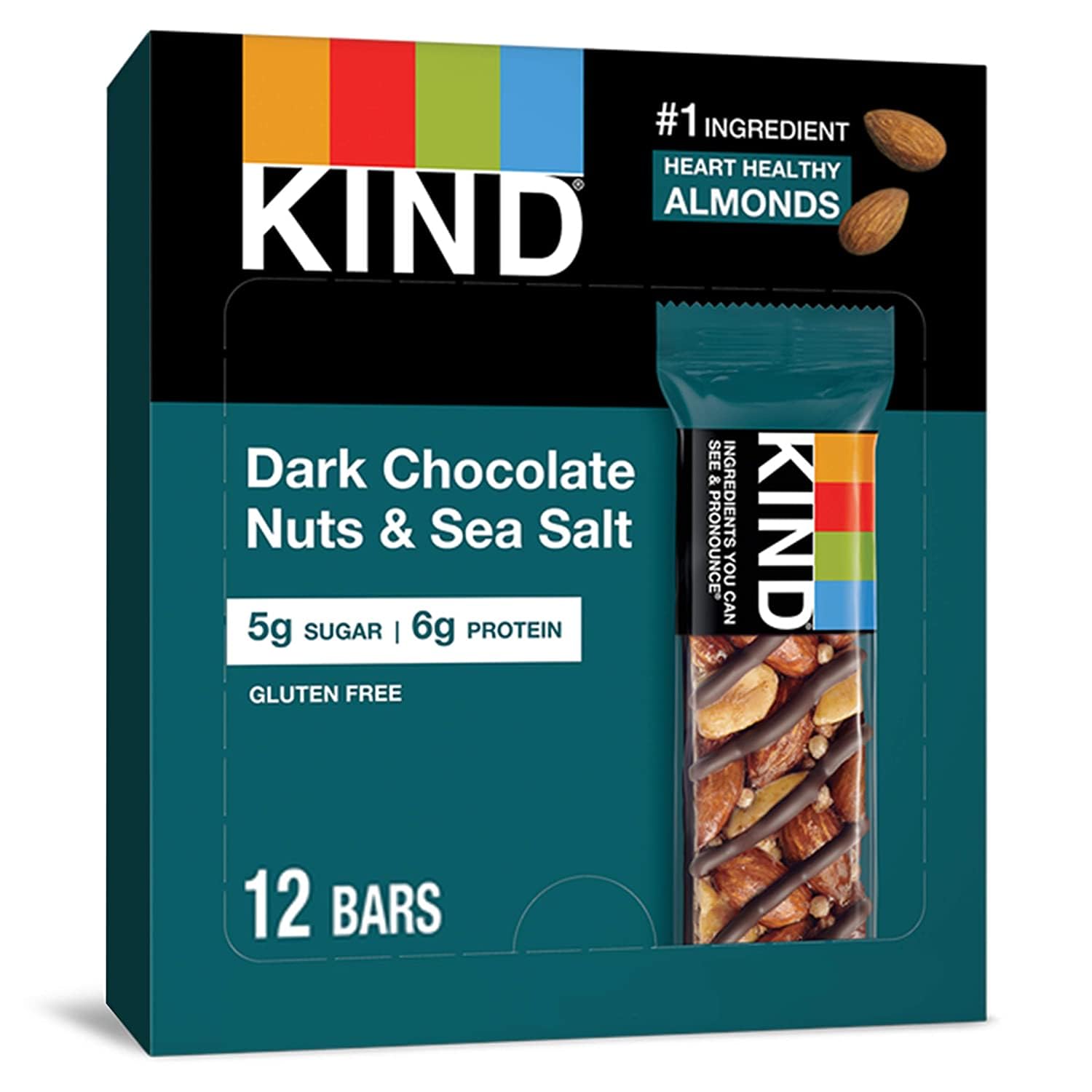 KIND Bars, Dark Chocolate Nuts and Sea Salt, Healthy Snacks, Gluten Free, Low Sugar, 6g Protein, 12 Count - Image 3