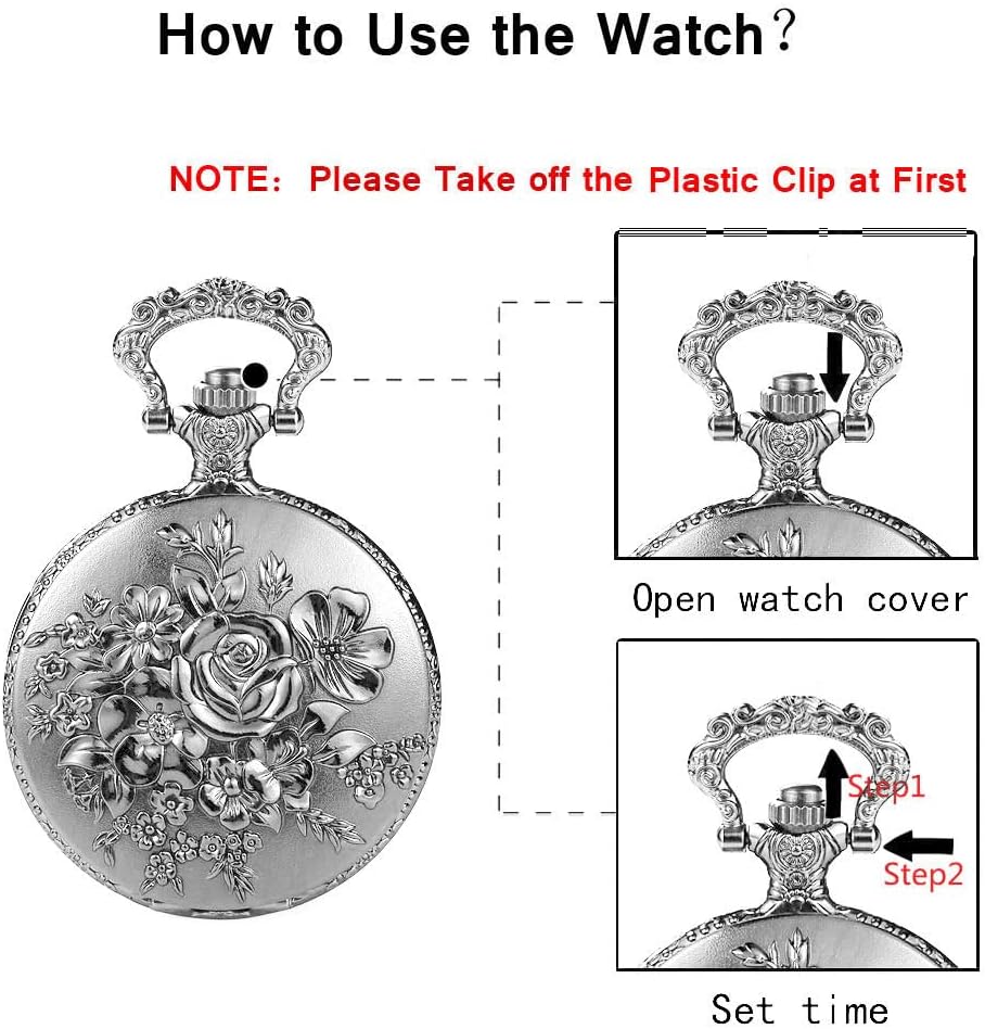 BOSHIYA Retro Flower Openwork Cover Quartz Pocket Watch with Chain Half Hunter Pocket Watches for Women with Box, for Mother's Day - Image 7