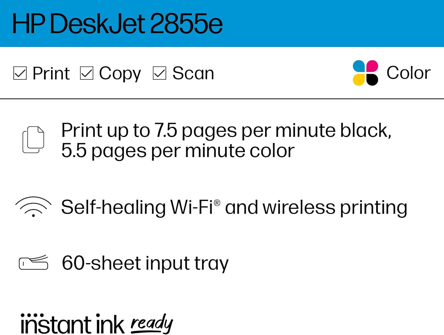 HP DeskJet 2855e Wireless All-in-One Color Inkjet Printer, Scanner, Copier, Best-for-home, 3 months of Instant Ink included (588S5A) - Image 3