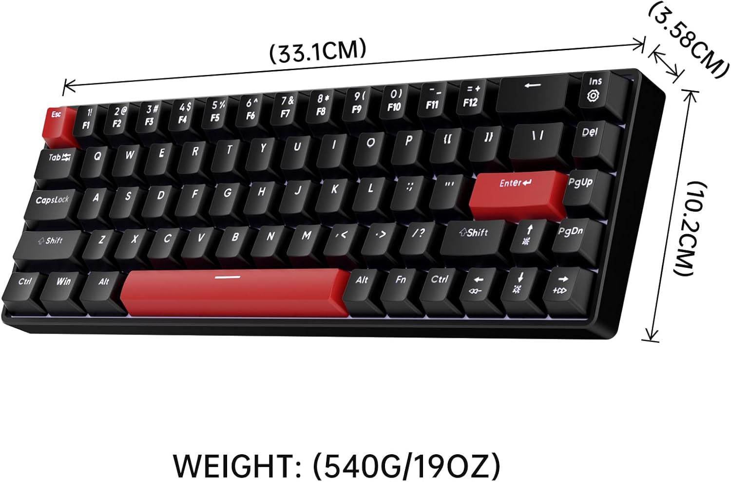 FFJ Portable 60% Mechanical Gaming Keyboard, Anti-ghostin, White LED Backlight, Compact 68 Keys Mini Wired Keyboard with Linear Red Switch for Windows Laptop PC Mac Gamer - Black - Image 7