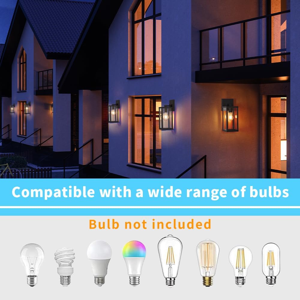 Outdoor Modern Wall Light Fixtures,Exterior Lighting Fixtures Wall Mount,Outside Porch Sconce Lights Waterproof,Wall Lamps for House,Patio,Front Door.Matte Black,2 Pack - Image 5